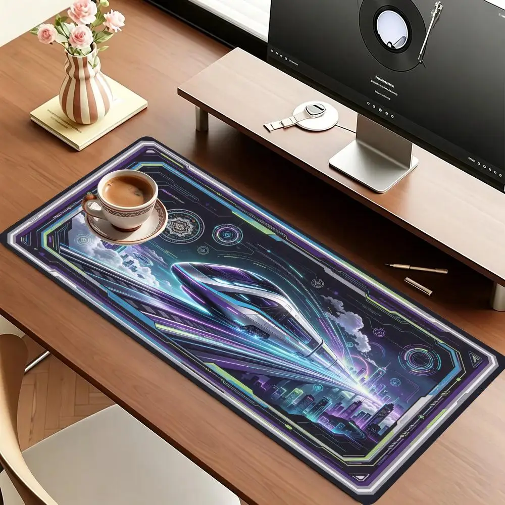 Cyberpunk Train Persian Rug Pattern Mouse Pad Desk Mat Large Size Precision Tracking For Sci Fi Esports