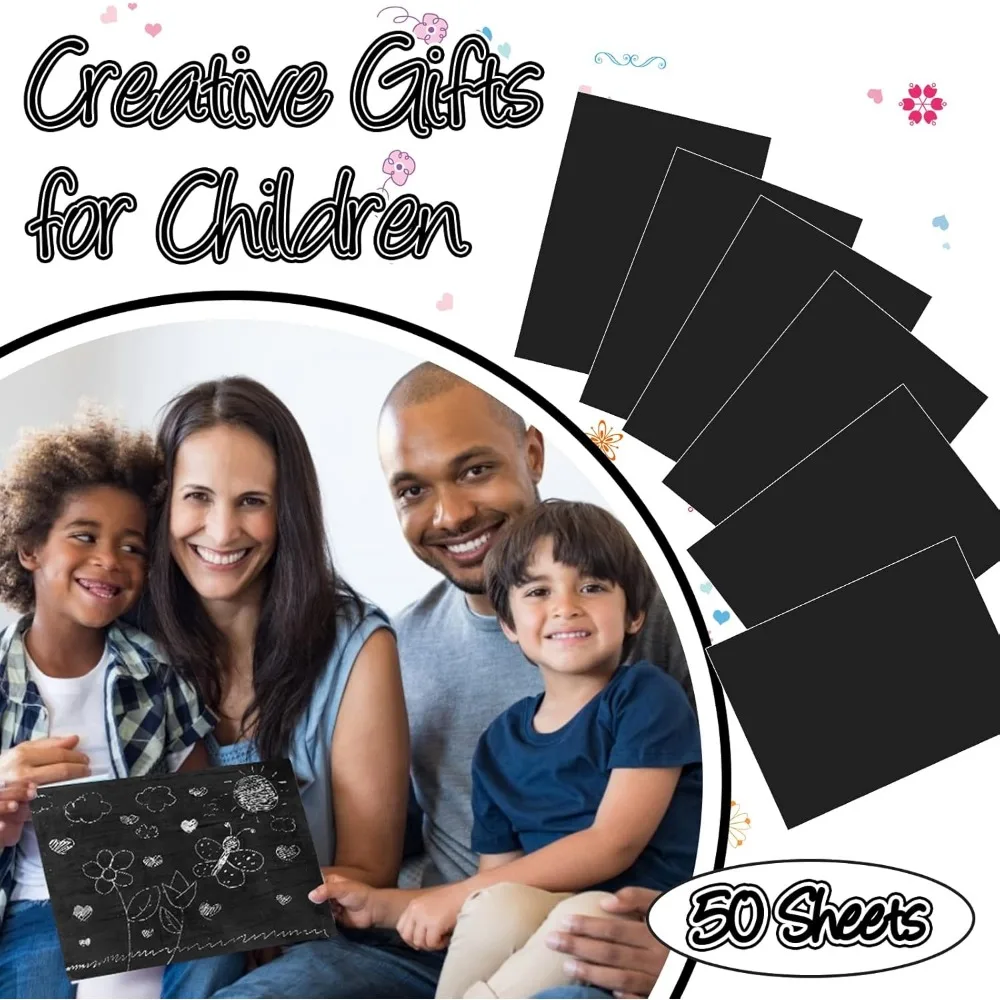Set de arte de papel para rascar, 50 piezas de tablero para rascar recubierto de negro de 8 × 11 pulgadas, papel grande para rascar