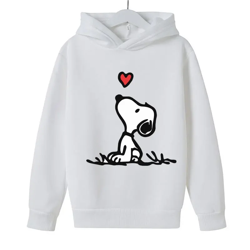 White Snoopy Cartoon Anime Children Pullover Tops 2024 New Fashion Boy Girl Kids Hoodie Spring Autumn Baby Sweatshirt Clothes