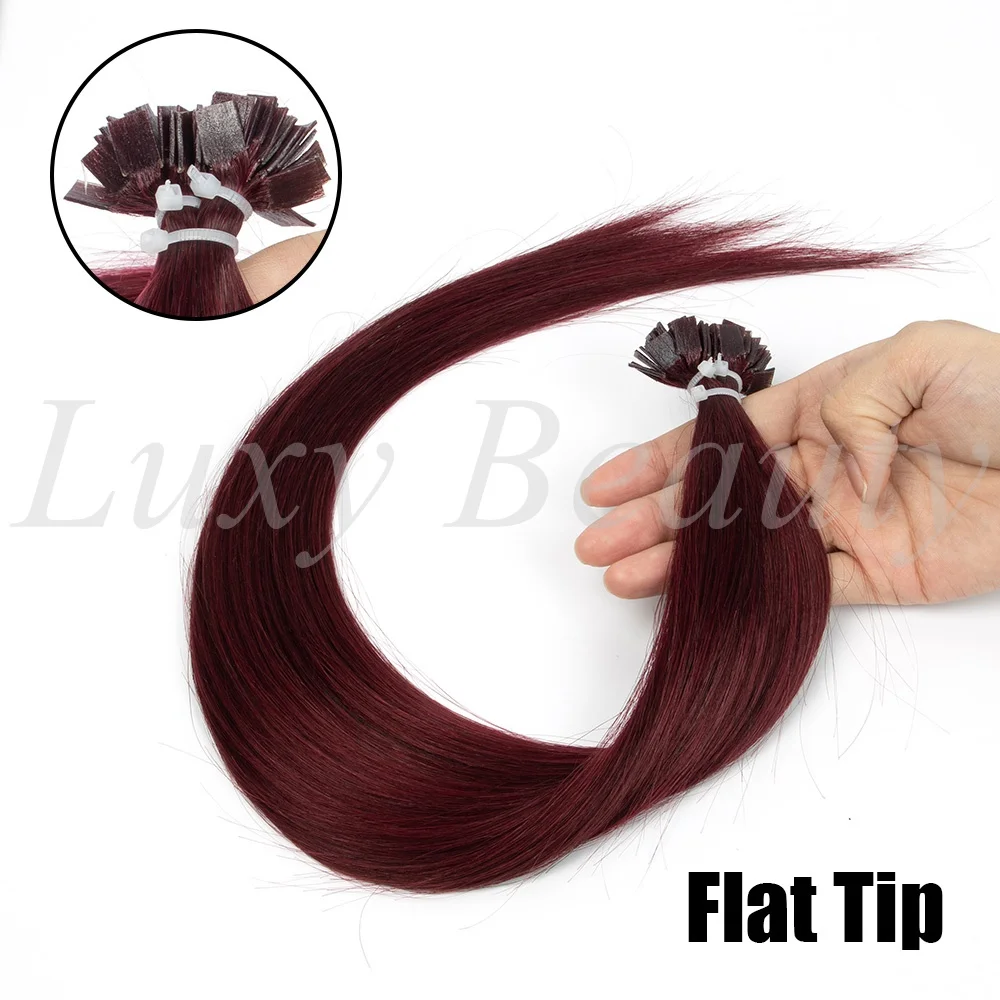 Natural Burgundy U Tip Hair Extensions Human Hair Keratin Nail Tip Hot Fusion Hair Extension for Women 99J Pre Bonded Hair 50pcs view 5