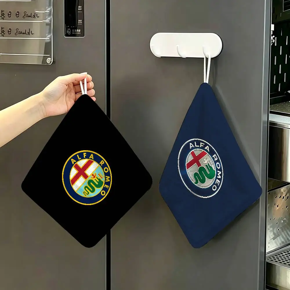 Car Brand A-Alfa R-Romeo Polyester Cotton Hanging Kitchen Towel, Soft Hand Wiping Towel, Reusable for Kitchen Bathroom Home
