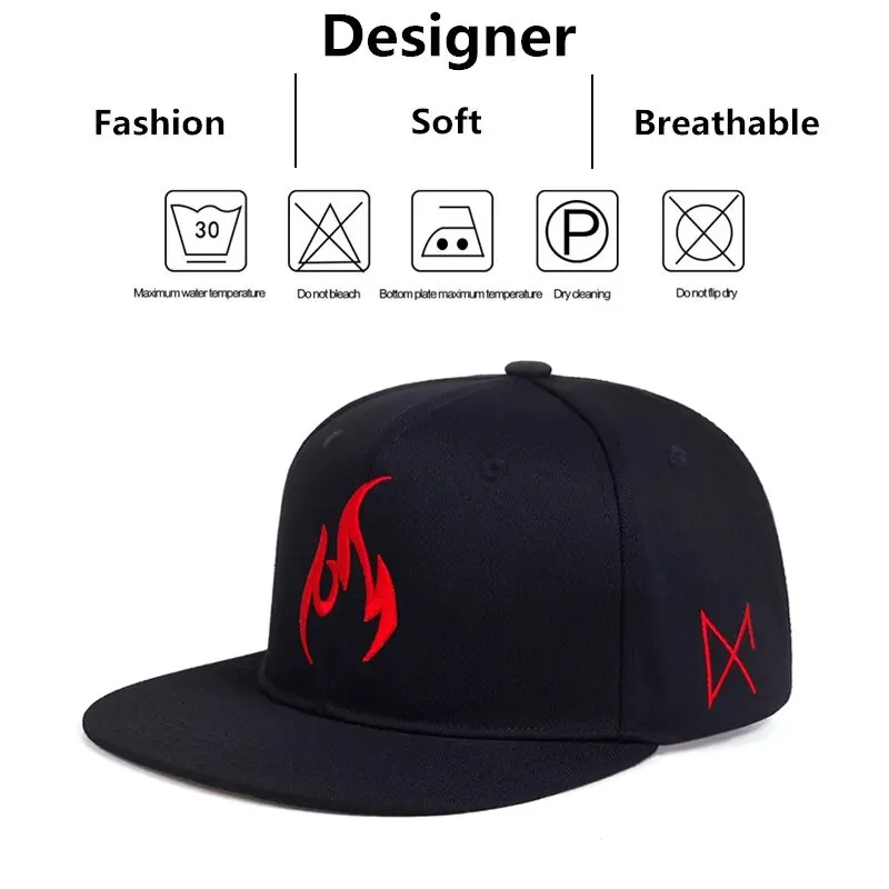 Unisex Flame Embroidery Hip-hop Hats Outdoor Adjustable Casual Baseball Caps Sunscreen Hat