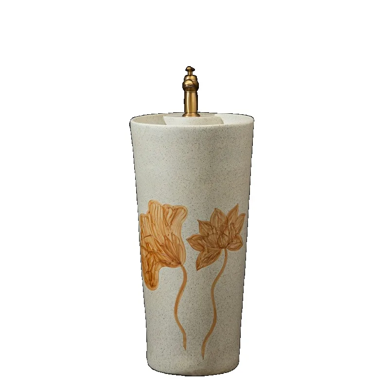 

Ceramic pillar basin integrated floor-to-ceiling washbasin balcony courtyard small apartment retro art pillar washbasin