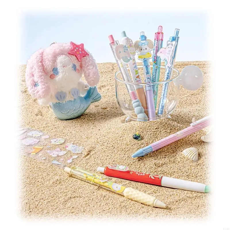 8Pcs Retractable Gel Pen with Sticker Pencil Case 0.5MM Tip Cartoon Gel Inks Pen K1KF