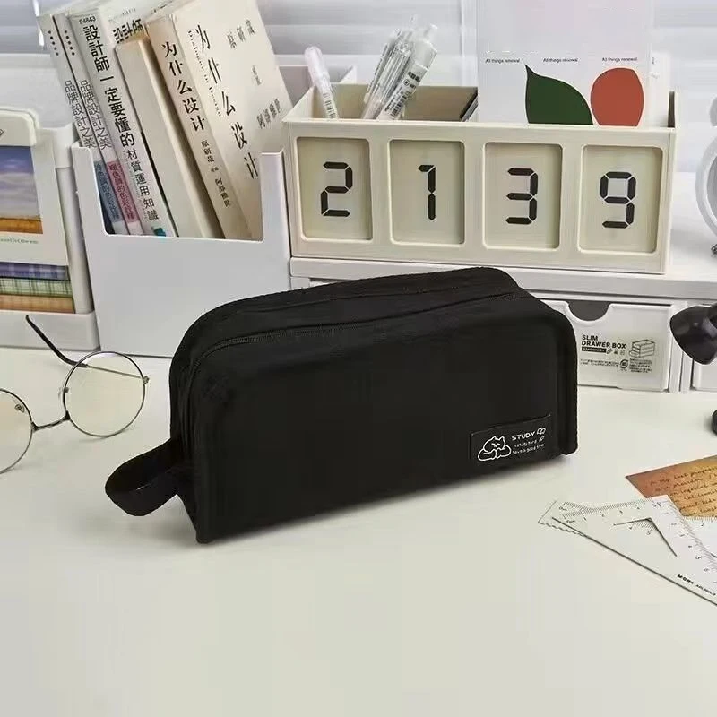 Multifuncional Monocromático Canvas Pencil Case, alta Capacidade Papelaria Storage Bag, Material Escolar, Simplicidade