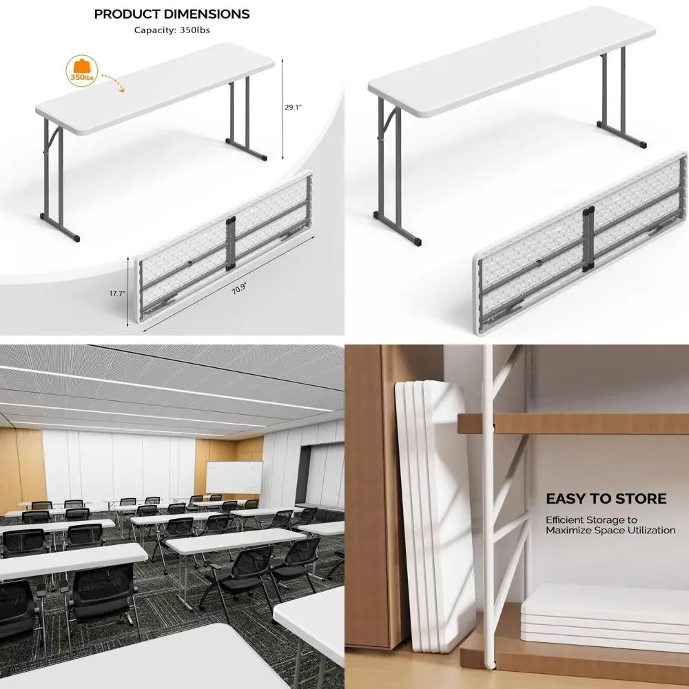 

Premium HDPE Folding Table with Metal Frame, Ideal for Buffet, Seminars, Parties, Training, and Home Use, White