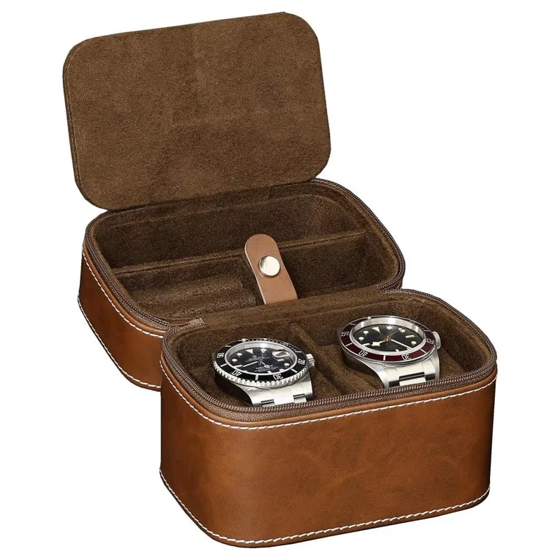 

Leather Watch Case Personalised 2 Slot Travel Watch Holders Suitcase Organizer Storage Portable Shockproof Waterproof Box Gift