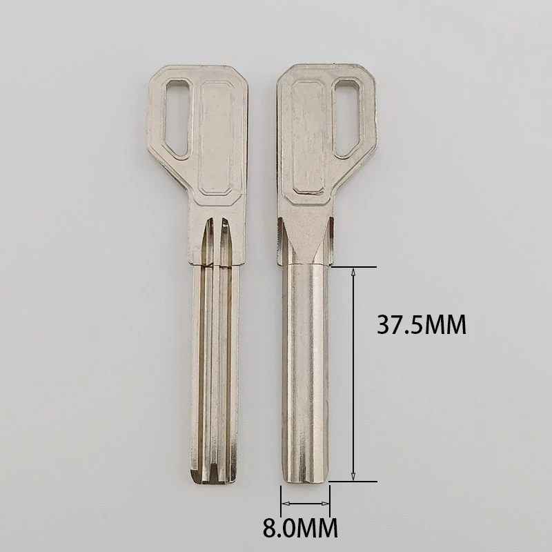 Gun handle crescent-shaped fingerprint lock key material, semi-circular elongated cut edge emergency lock key blank.