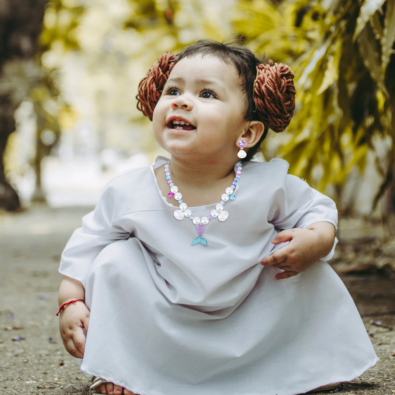 パールネックレスブレスレットセット女の子子供ネックレスマーメイドアクセサリージュエリー真珠