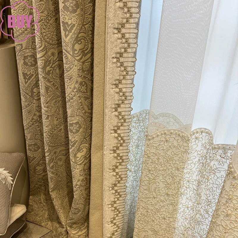 Curtains for Living Dining Room Bedroom New High-end French Cashmere Jacquard Chenille Cream Blackout