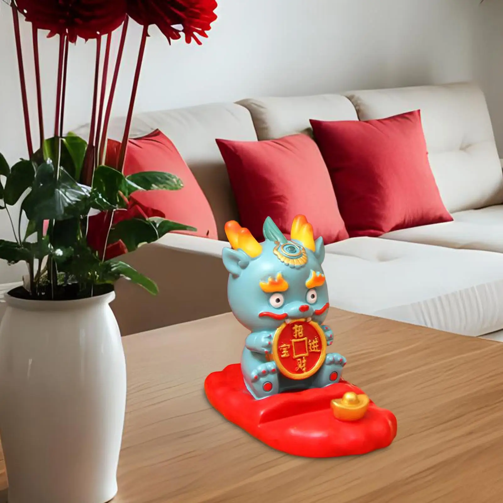 Decorative Dragon Statue Phone Stand Cartoon Resin Chinese Dragon Cellphone Stand for Entrance Bedroom Home Living Room Cabinet