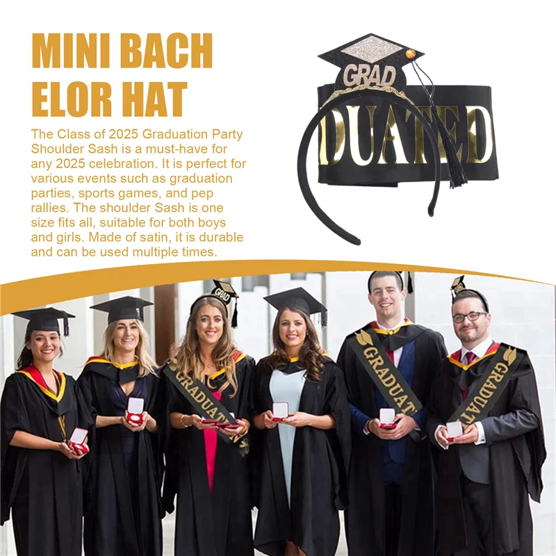 ABKI-1Set, повязка на голову с градиентной кепкой, постепенный атласный пояс, 2024, принадлежности для украшения выпускного вечера, реквизит для фотосессии, мини-капелюшок бакалавра