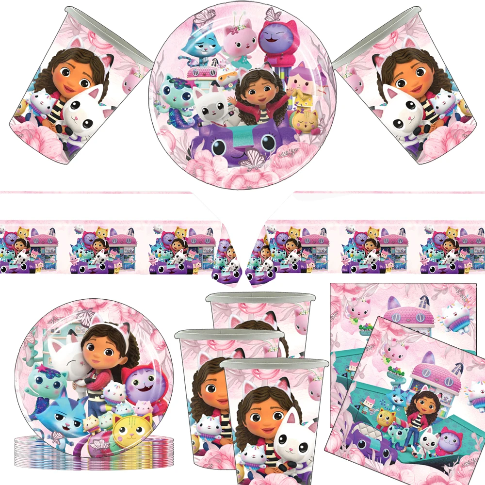 Fête à thème Gabby's Dollhouse, vaisselle jetable pour anniversaire d'enfants, décoration de fête, fournitures de ballons Gabby Cat, cadeaux de fête