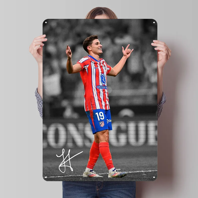 Julian Alvarez ATLETICO MADRID Sinais de flandres Pôster esportivo Acessórios para bar de café Sinal de metal personalizado para decoração de arte de parede Sala