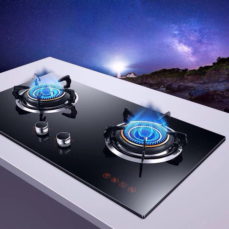 Explosion-Proof Gas Stove - Double Burner Toughened Glass Cooktop, Built-in Household Kitchen Stove with Safety Features