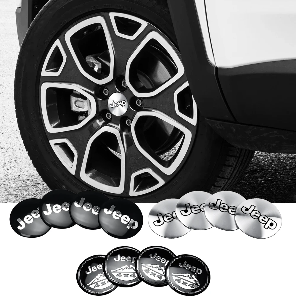 4Pcs 56mm Aluminum Alloy Car Wheel Center Hub Stickers Wheel Tire Hub Decal For Jeep Renegade Patriot Wrangler Cherokee Compass