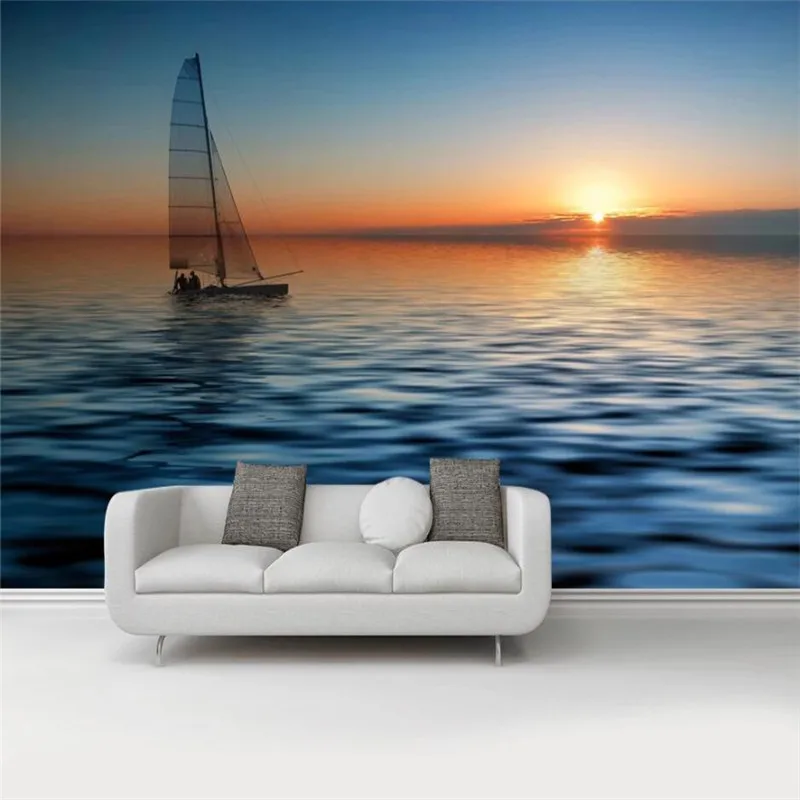 

Custom 3D Photo Wallpaper Nature Beautiful Sunset Sailing Seascape Mural for Living Room Bedroom Walls 3D Wall Papers Home Decor