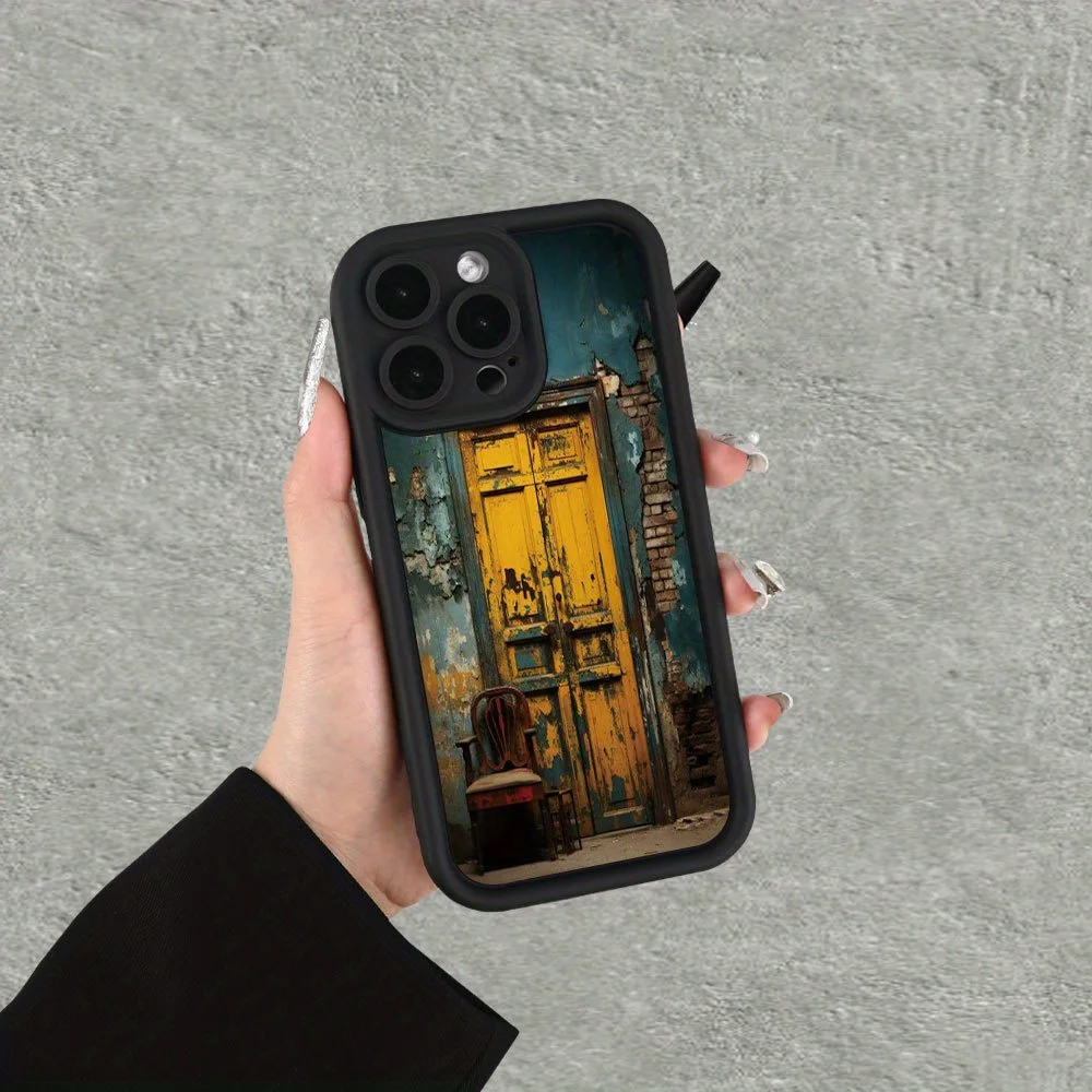

Retro door pattern phone case for iPhone 16 15 14 13 12 11 Pro/ Max/Plus shock-proof rear cover anti-fingerprint