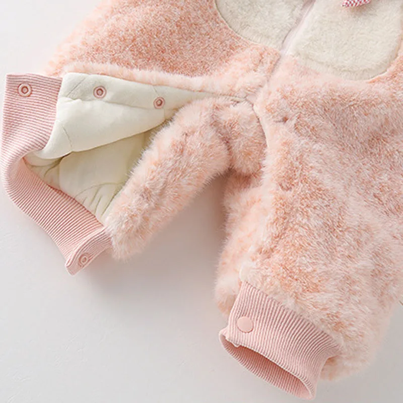 IYEAL طفل دافئ الصوف رومبير الشتاء طفلة الزي في الهواء الطلق سوبر لطيف أرنب بذلة الخريف والشتاء معطف القطن سميك