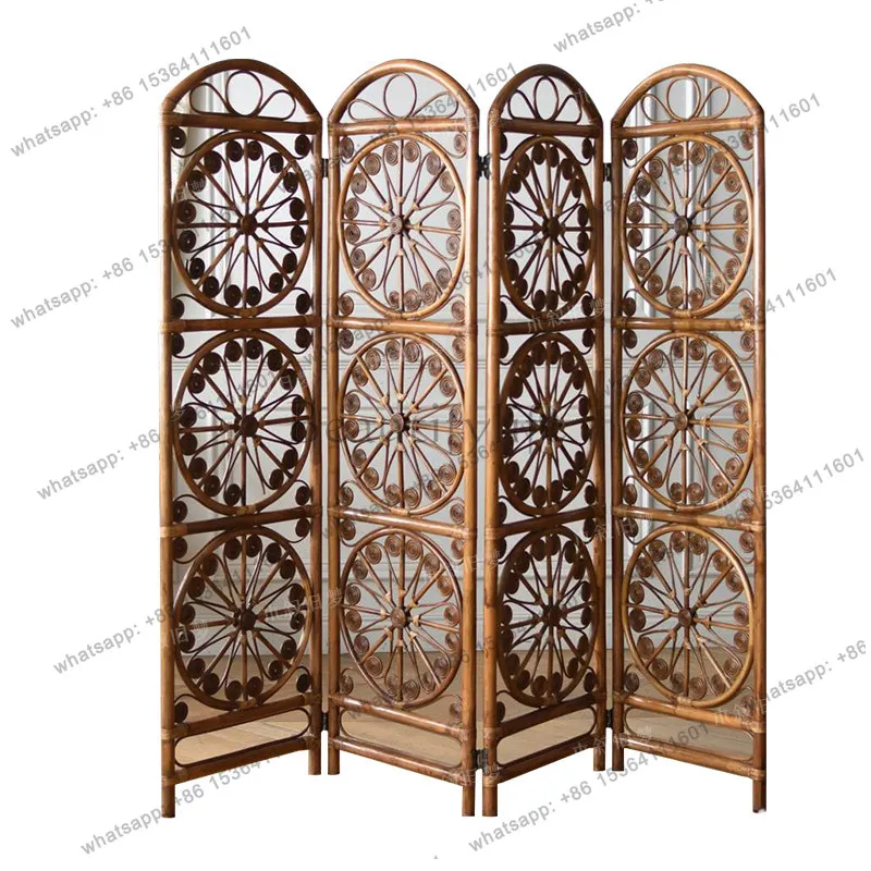 

Rattan screen retro art antique style B & B hotel folding partition leisure