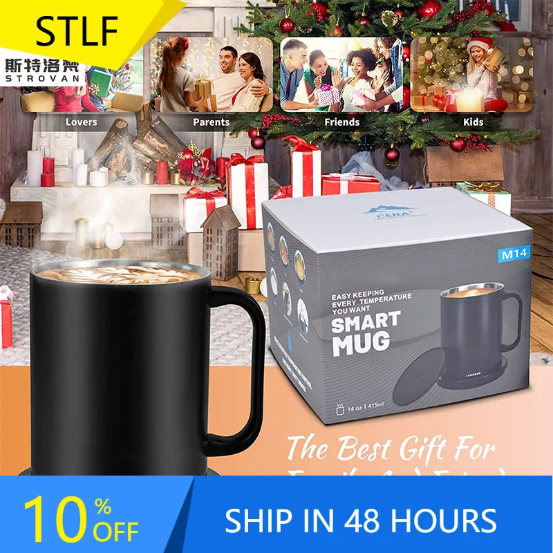 

STLF Hot Selling Modern Stainless Steel 10 oz Coffee Mug Warmer Electric Temperature Control Self-Heating for Outdoor Car RV Use