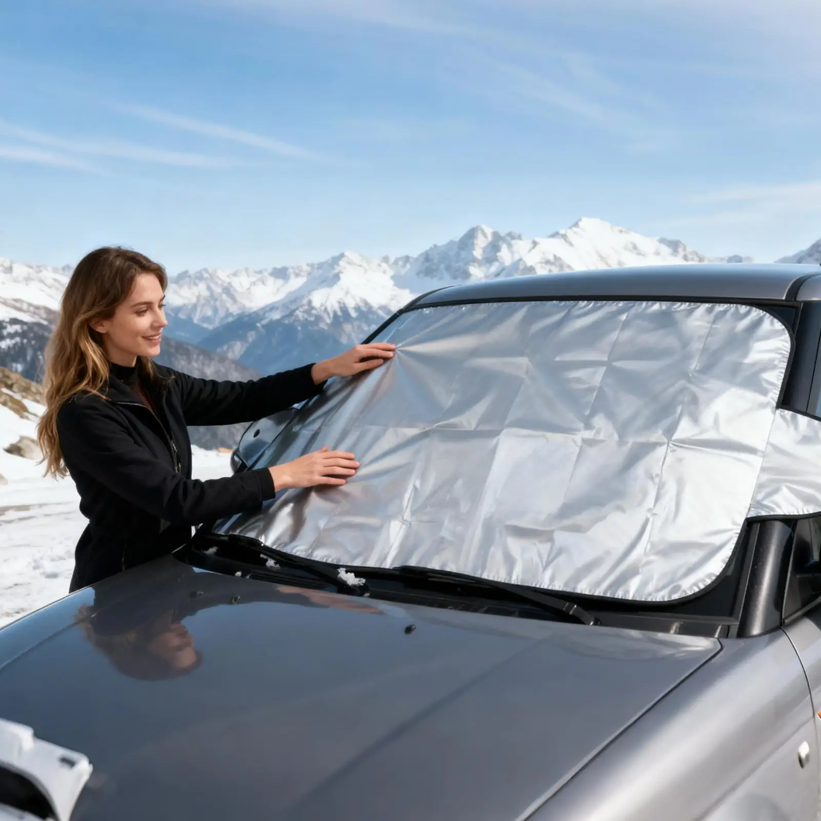 غطاء الثلج للزجاج الأمامي قابل للطي واقي نافذة التجميد 59.06x27.56x0.39 بوصة غطاء ثلج السيارة للتنقل اليومي في الشتاء #2