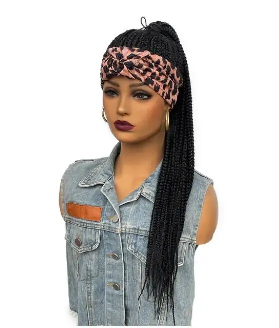 Headband Wigs for Black Women Synthetic Braided Wigs Twist Crochet Hair Cornrow Braid Wig Long Straight Headband Wig