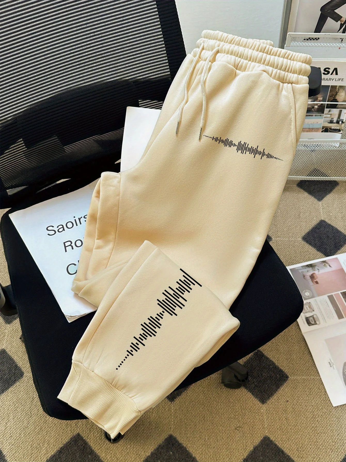 Hip‑hop street‑style sound‑oscillation graphic dual‑part decorative print sweatpants for men hip hop sports jogger trousers