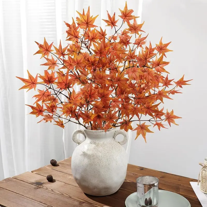 Buisson de feuilles d'érable artificielles en plastique, plante de feuillage d'érable artificiel aux couleurs d'automne, tige de feuilles d'automne artificielles pour la décoration de la maison à Thanksgiving
