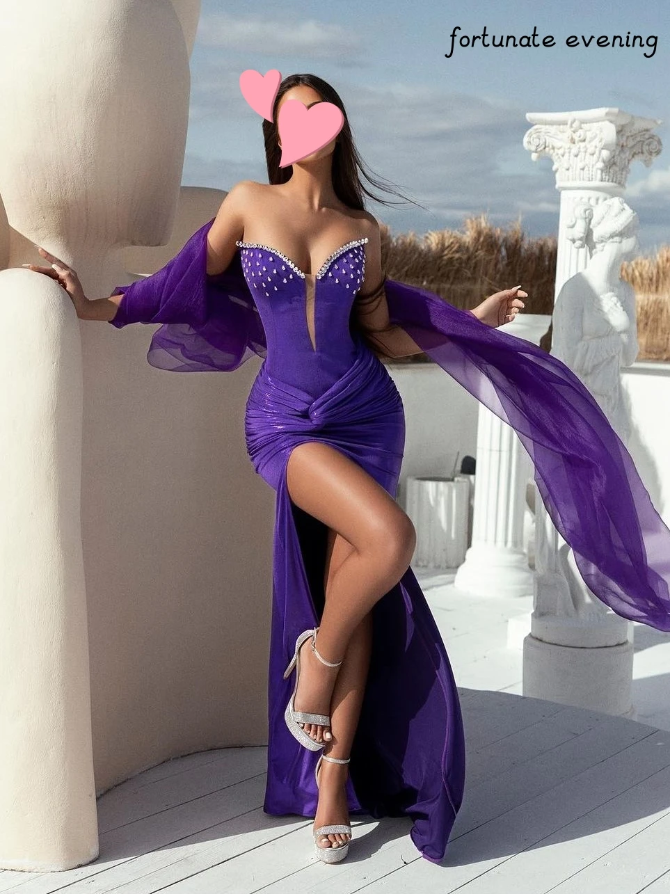 

Fortunate Evening Elegant Vintage Sweet Sexy Purple Mermaid Beading Shiny Ribbon Formal Occasion Prom Dress Evening Party Gowns