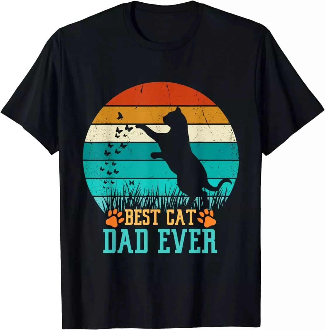 Vintage Best Cat Dad Ever Daddy Retro Gift Father's Day Unisex Cotton T-Shirt