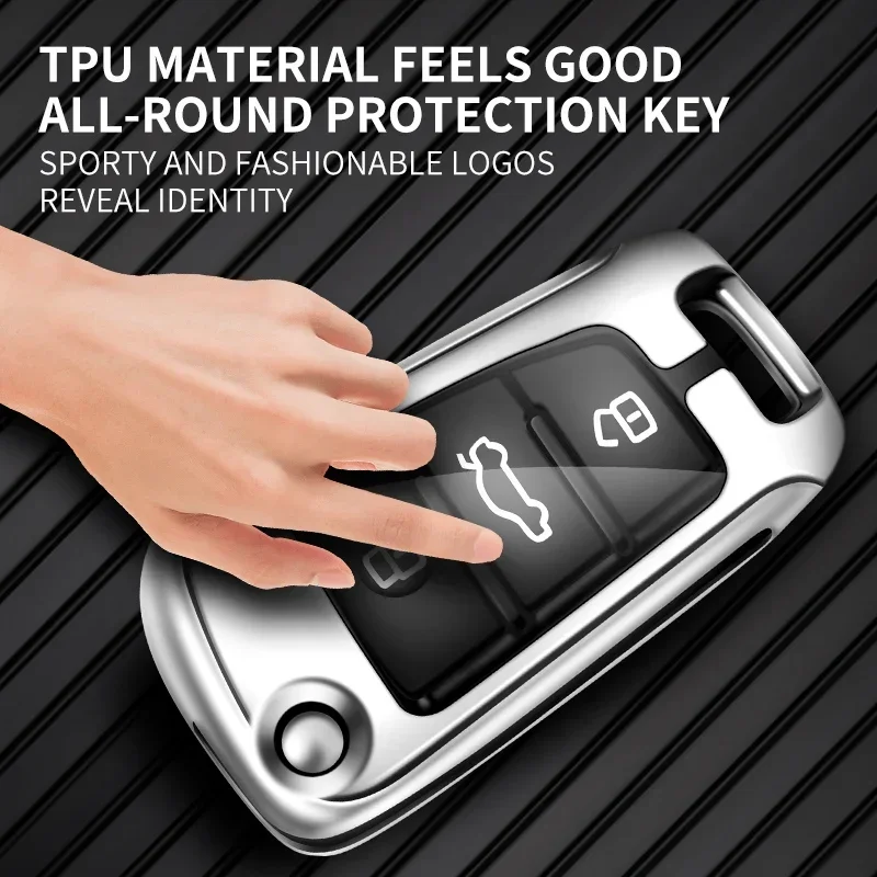 Zinc alloy leather car remote control key fob protective case for Audi A3 8P 8V 8L S3 RS3 Q3 TT Q2 protective key fob case