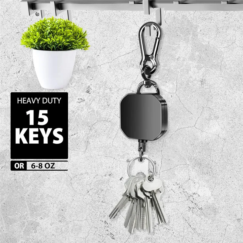 B68A Retractable Keychain Key Chain Heavy Duty Metal ID Badge Holder Key Reel, Carabiner Keychain With Belt Clip, 27.5Inch Steel