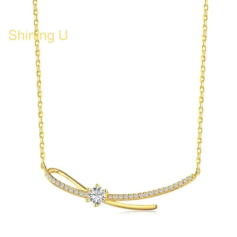 

Сияющий U S925 Серебряный комплект ювелирных изделий с бантом, ожерелье, позолоченные ювелирные изделия, юбилей