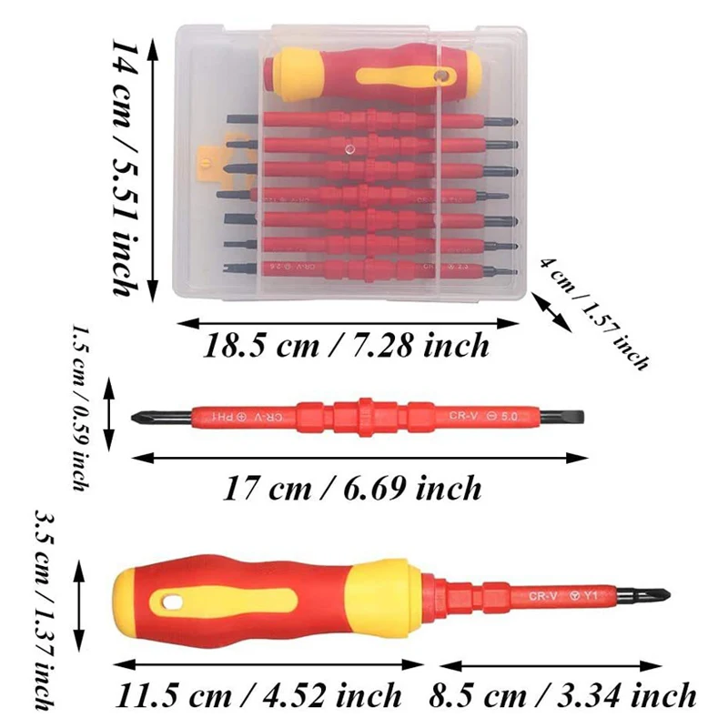 13Pcs 1000V Changeable Insulated Screwdrivers Set with Magnetic Slotted Phillips Pozidriv Torx Bits Electrician Repair Tools Kit