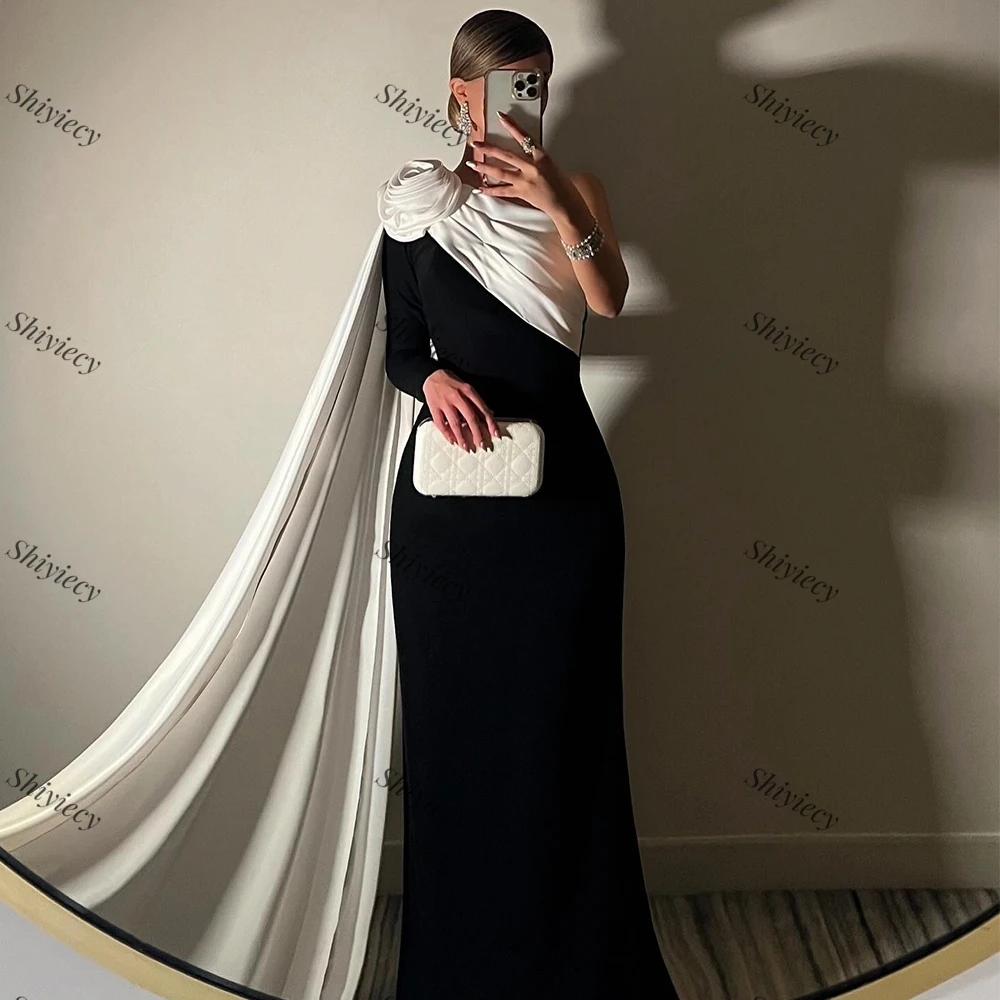 Prom Dress Saudi Aribia Woman One Shoulder 3D Flowers Evening Dress with Ribbon Florr Length High Quality Formal Occasion Gowns