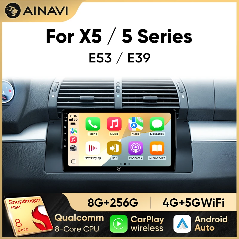 Ainavi Car Radio For BMW 5 Series E39 X5 E53 Car Multimedia Player Wireless Carplay Android Auto Car Stereo DSP 2 Din
