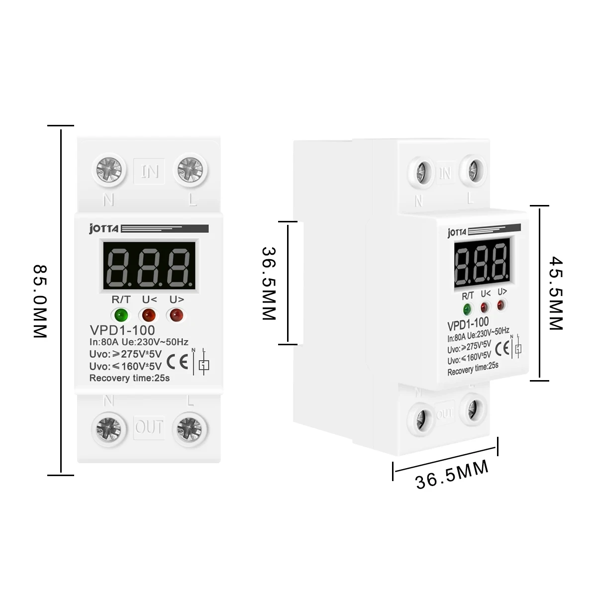 40A 60A 80A 230V Din Rail Automatic Recovery Reconnect Over Voltage And Under Voltage Protective Device