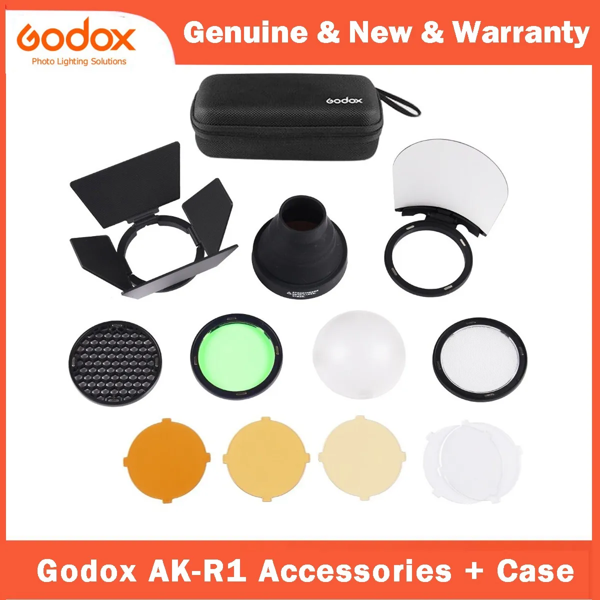 

Godox AK-R1 Barn Door, Snoot, Color Filter, Reflector, Honeycomb, Diffuser Ball Kits for Godox AD200 H200R V1 Round Flash Head