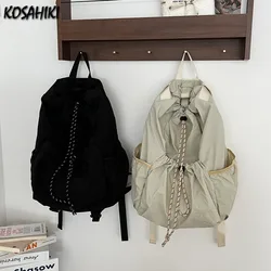 Bags for Women Simple Drawstring Solid Backpacks Streetwear Casual Y2k Preppy Schoolbags High-capacity Grunge All Match Rucksack