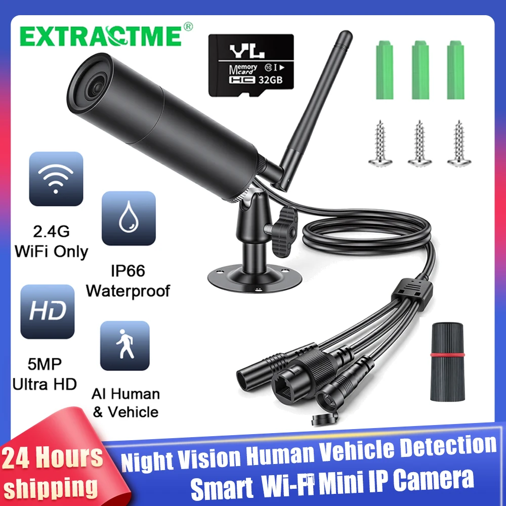 

5MP Mini WiFi IP Camera AI NPU Human Tracking Camera WiFi6 2.4G Outdoor IP66 Waterproof Security Cam With Hotspot Remote Monitor