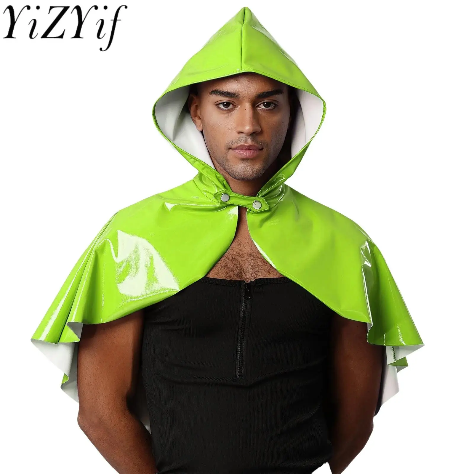 

Men Fashion Patent Leather Hooded Cloak Cape Waterproof Bolero Steampunk Cloak for Masquerade Halloween Cosplay Party Cloaks