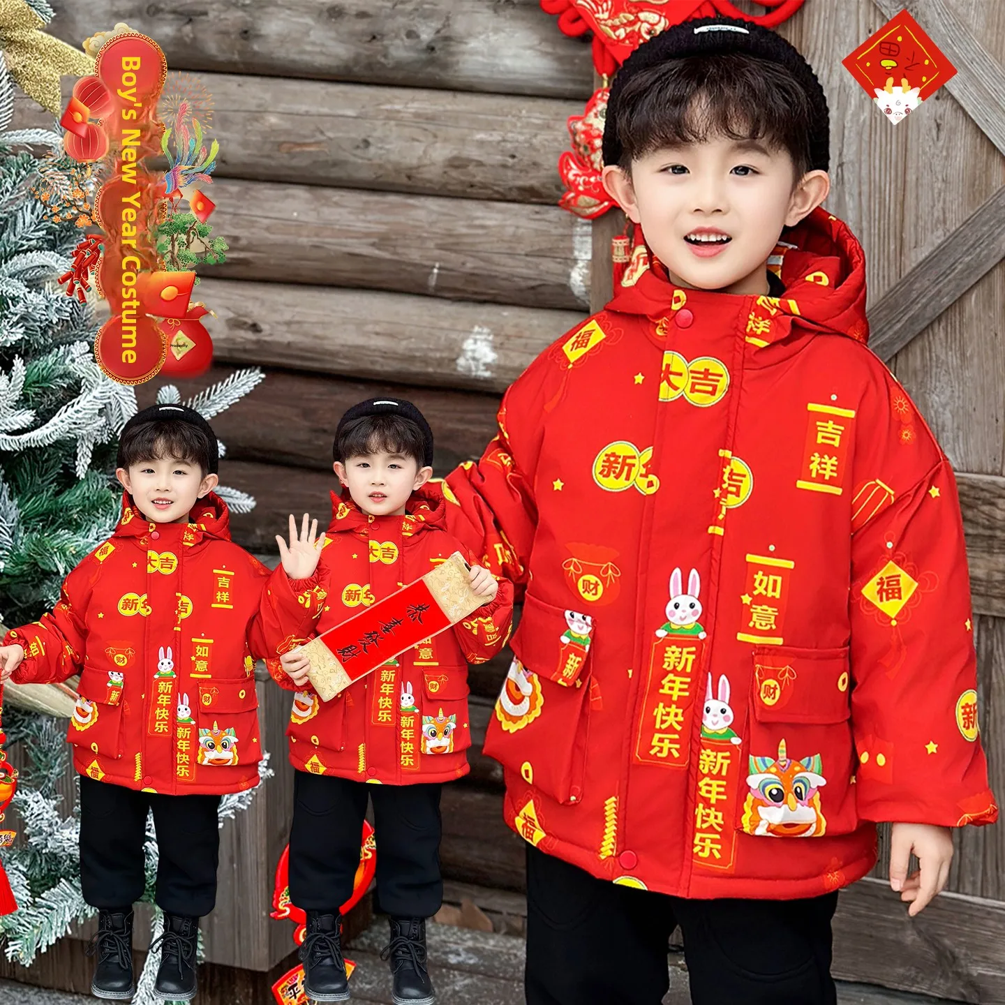 

New Year Luy Boy's Cotton Jaet Coat Children's Winter Faionable Clothes Baby New Year Celebration Outfit Stand Fit P...