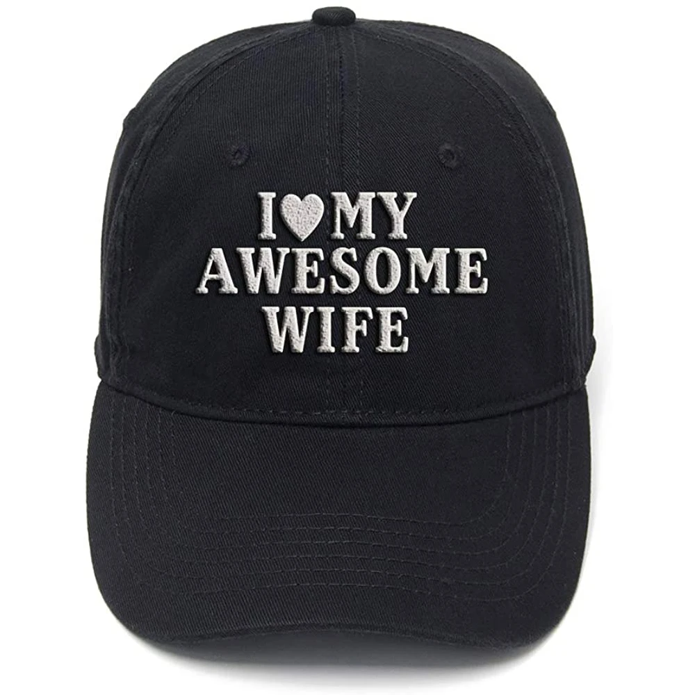 

Lyprerazy I Love My Awesome Wife Washed Cotton Adjustable Men Women Unisex Hip Hop Cool Flock Printing Baseball Cap