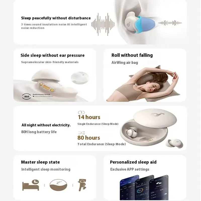 Soundcore Sleep A20 Headphones AI Noise Reduction Wireless Bluetooth Long Battery Life Sleep Earphones Custom Music Earbuds Gift