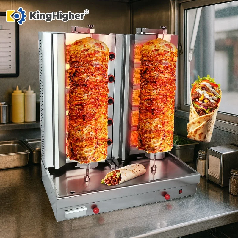 Gas 5 Burner Stainless Steel Rotisserie Kebab Grill Big Tawa Restaurant Cooking Equipment for Professional Shawarma Machine