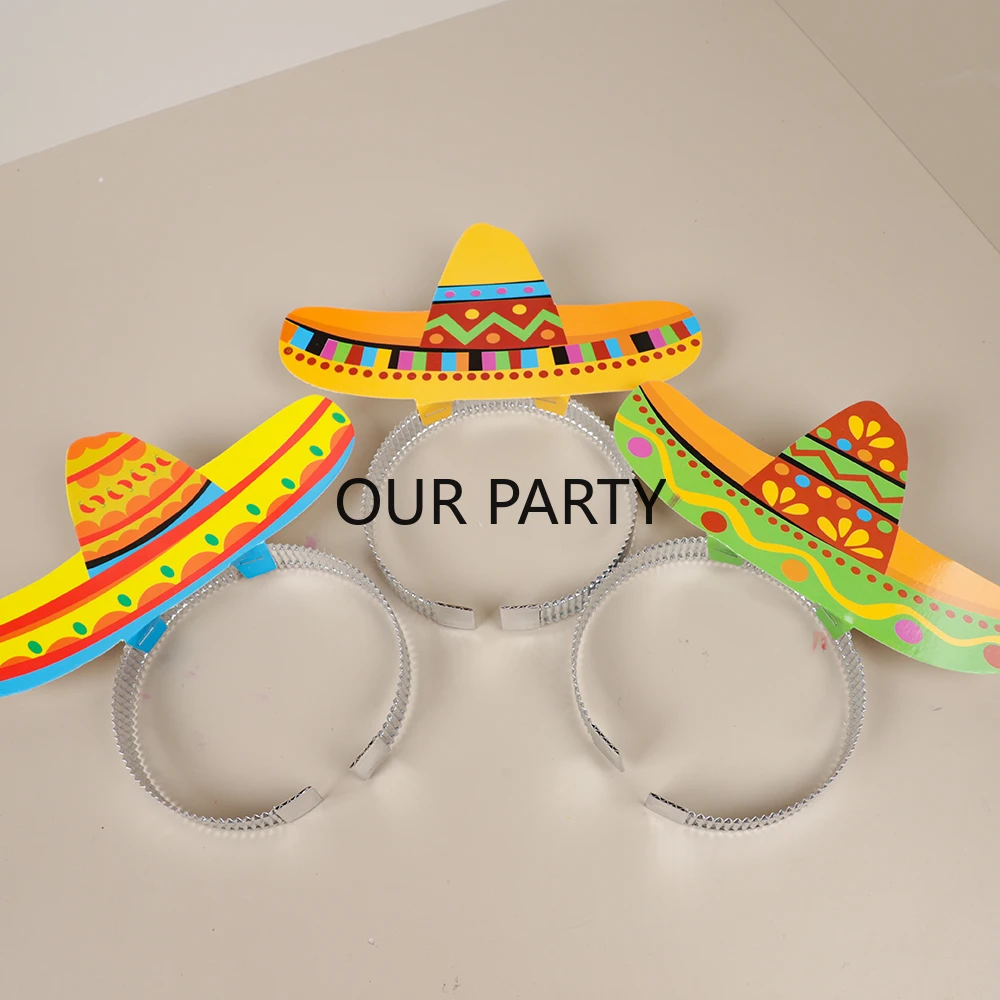 6Pcs Mexican Fiesta Paper Headband Hat Cinco De Mayo Theme Photo Props for Birthday Day of The Dead Halloween Party Decorartion