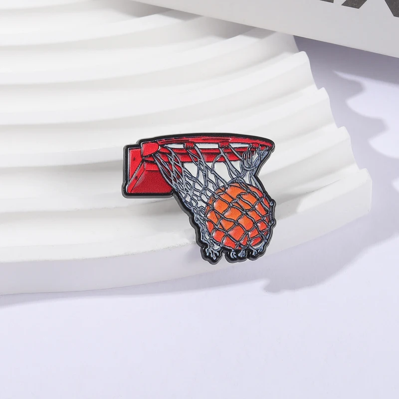 Sport Basketball Hoop and Ball Enamel Pin Dunk Scored a Goal Basketball Fans Brooch Lapel Badge Fashion Jewelry Gift for Friends