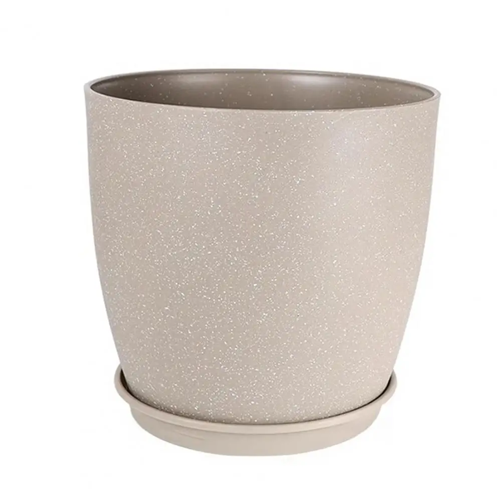 Neutral Toned Plant Pots for Deck Modern Stone-look Plant Pot with Saucer Gray Flower Planter with Drainage Holes Indoor Outdoor