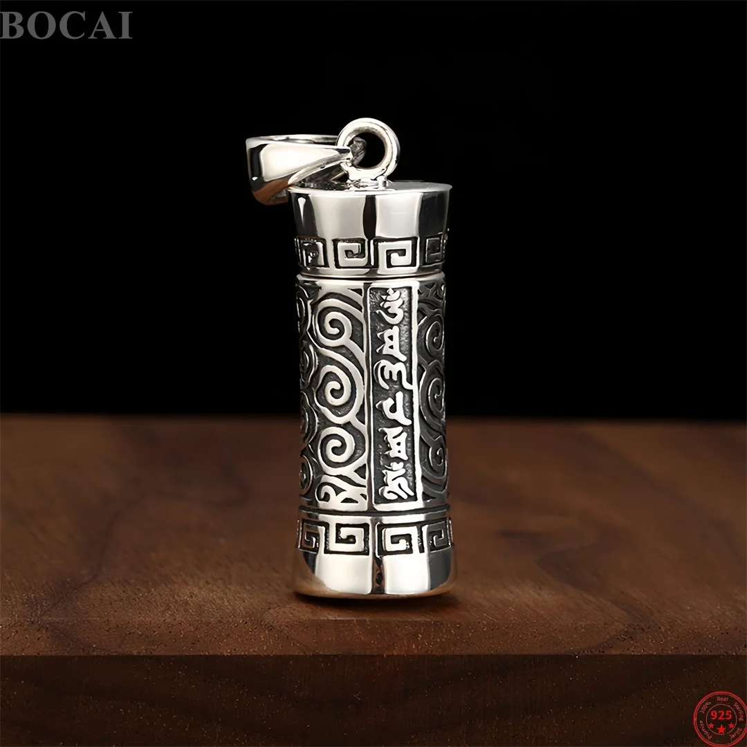 BOCAI New S925 Sterling Silver Charms Pendants for Men Women Six Character Mantra Auspicious Cloud Gau Box Fine Choice Jewelry